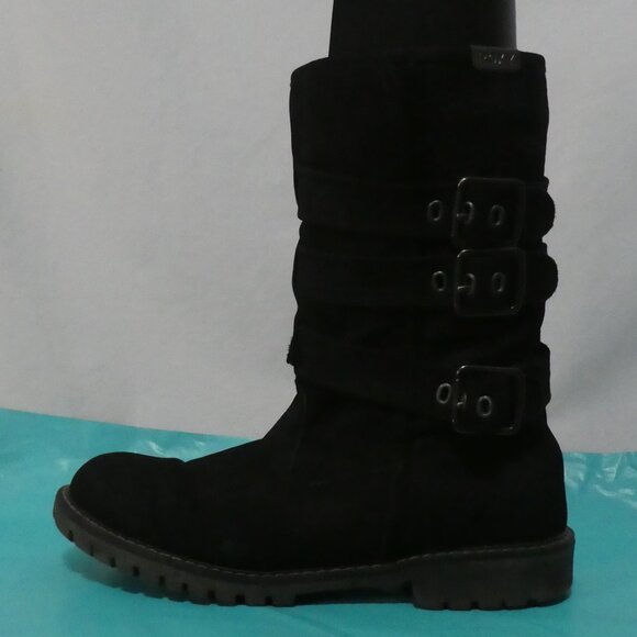 ROXY | size 9 | Stylish Black Triple Buckle Boots | Suede Texture | Zip-Up Sides - Picture 9 of 16